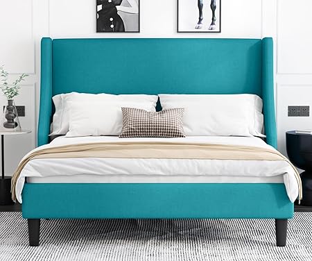 Queen Bed Frame, Platform Bed Frame Queen Size with Upholstered Headboard, Modern