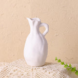 Ivory White Matte Small Vase Handled, Farmhouse Simple Clay Pitcher Vase