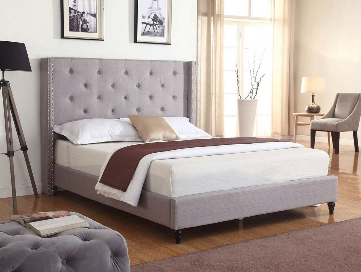 Premiere Classics Cloth Light Grey Silver Linen 51" Tall Headboard Platform Bed with Slats