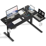 Mr IRONSTONE L Shaped Electric Standing Desk, 47 Inch Height Adjustable Desk with 3 AC Outlets & 2 USB Ports, Corner Adjustable Desk Sit Stand Desk Home Office Computer Desk, Black