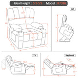 MCombo Power Lift Recliner Chair Sofa with Massage and Heat for Big Elderly People, USB Ports, Side Pockets, Fabric R7096 (Medium-Wide, Coffee)