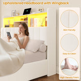 Full Size Bed Frame with Bookcase Headboard and Storage Drawers