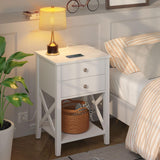 Nightstand with Charging Station, Night Stand with 2 Drawers