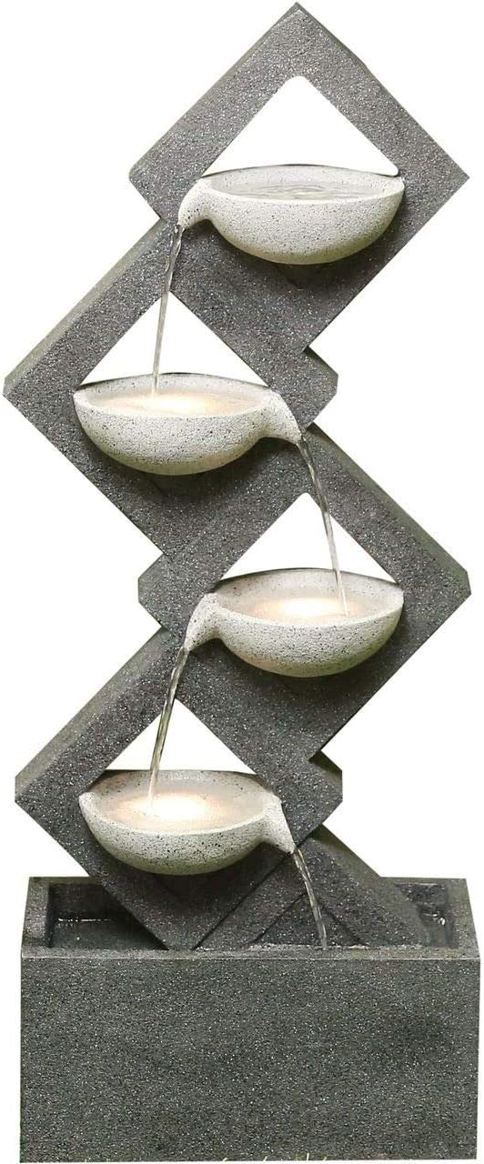 25" Tall Indoor/Outdoor 3-Tier Hexagonal Columns Fountain with LED Lights