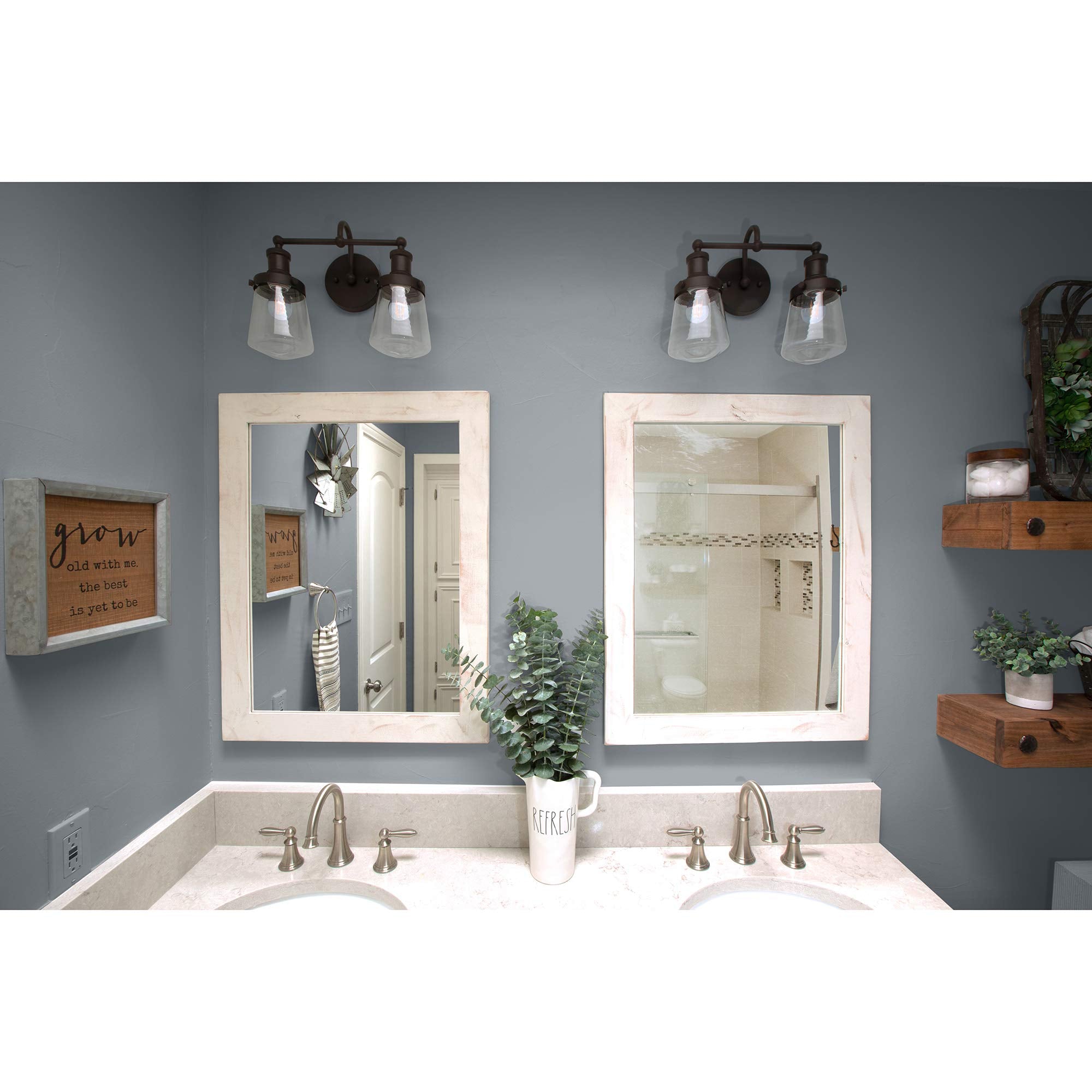 Farmhouse Bathroom Vanity Mirror,  Whitewash