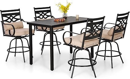 5 Piece Patio Bar Set,Outdoor Bar Table and Chairs Set