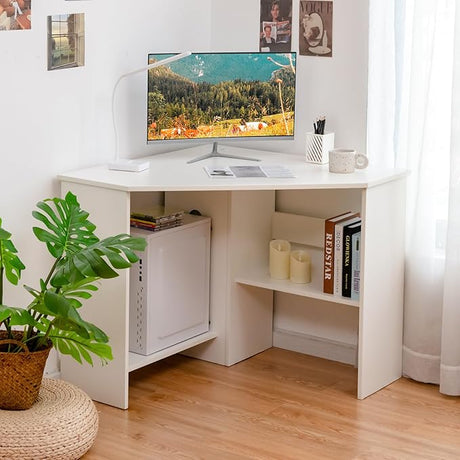 Corner Desk, 90 Degrees Triangle Corner Computer Desk for Small Space, Bedroom Corner