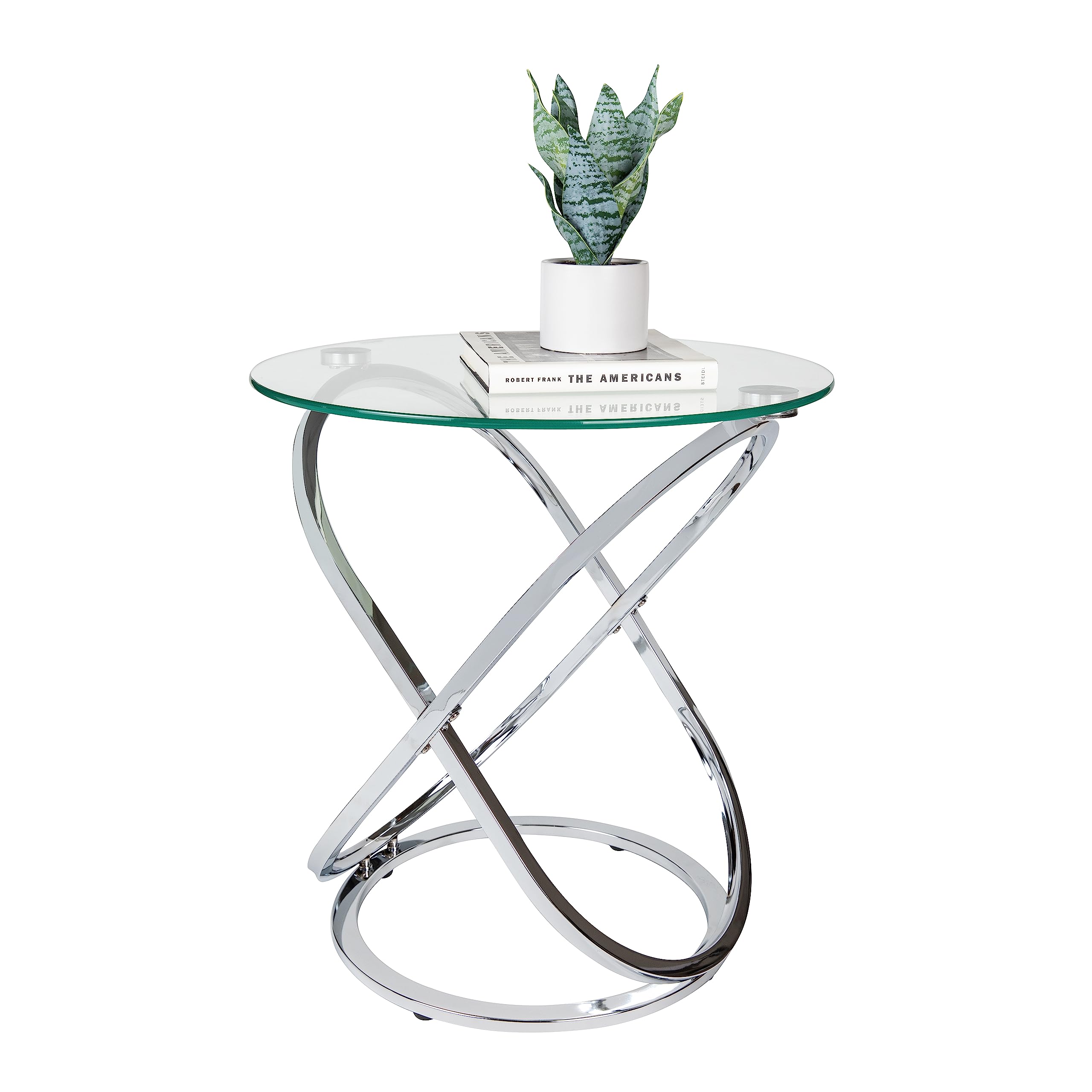 galaxy Tempered Glass Round End Table - Chrome or Black Finish (Chrome)