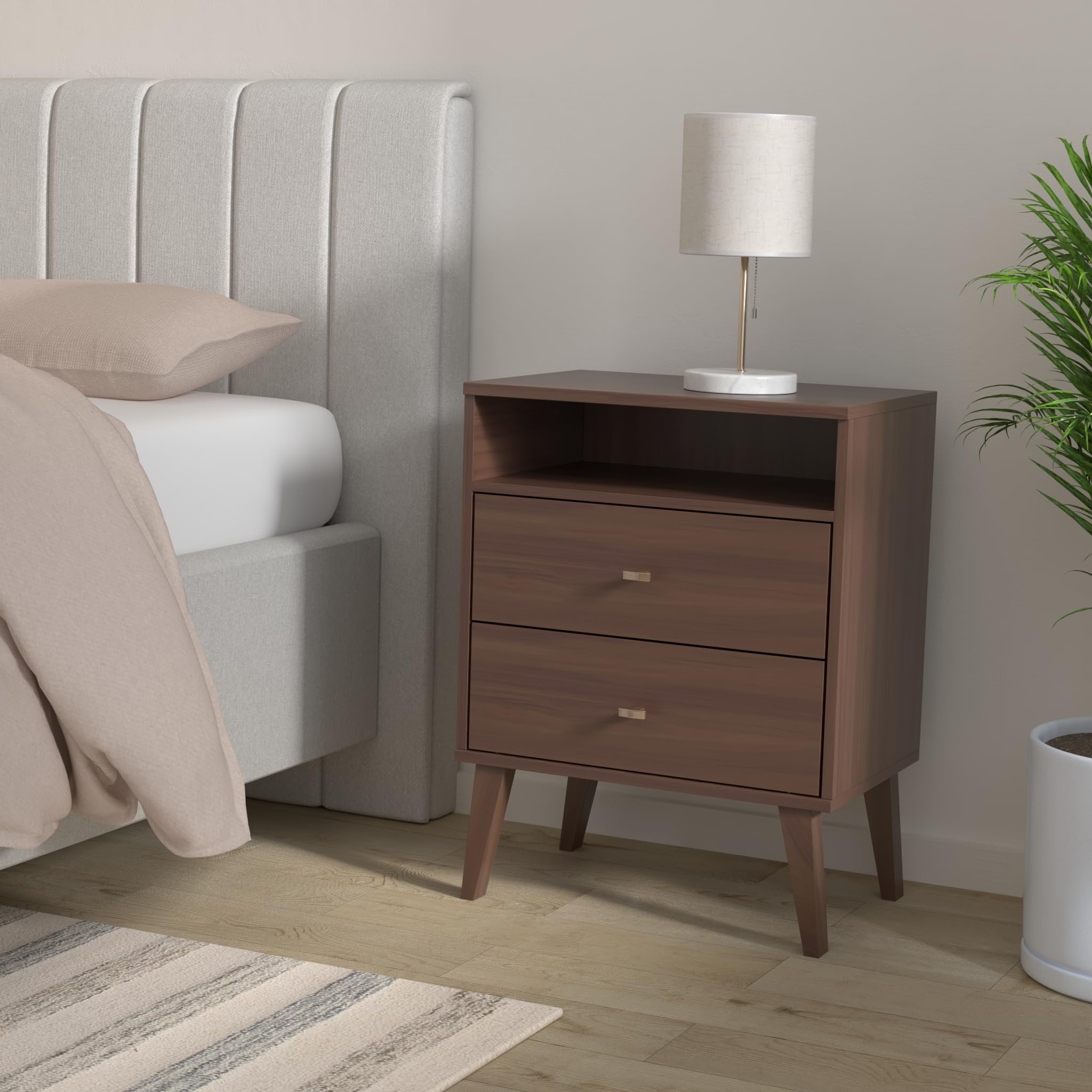Milo 2-drawer Tall Nightstand with Open Shelf, Cherry