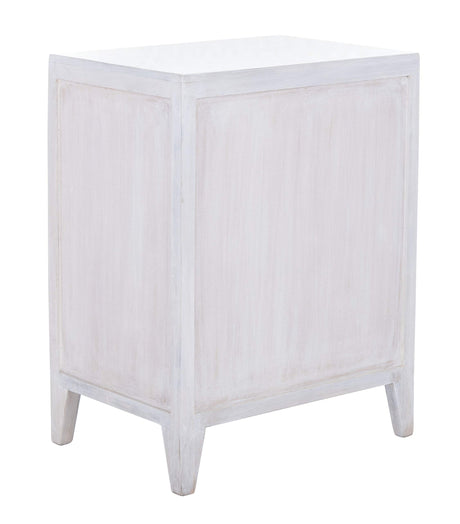 Thea 1 Door Carved Nightstand, White Washed