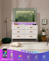 47.2" W White Dresser for Bedroom with Charging Station and LED Lights