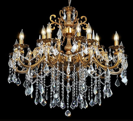 Crystal Chandeliers Antique Gold Farmhouse Chandelier Lighting for High Ceiling 10-Light