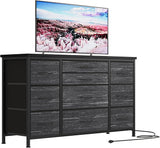 Dresser, 55 Inch TV Stand with Power Outlet Entertainment Center, Fabric Drawer Storage