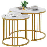 Coffee Table Faux Marble Nesting Table for Small Place 2 Sets Modern Furniture Living Room Sets