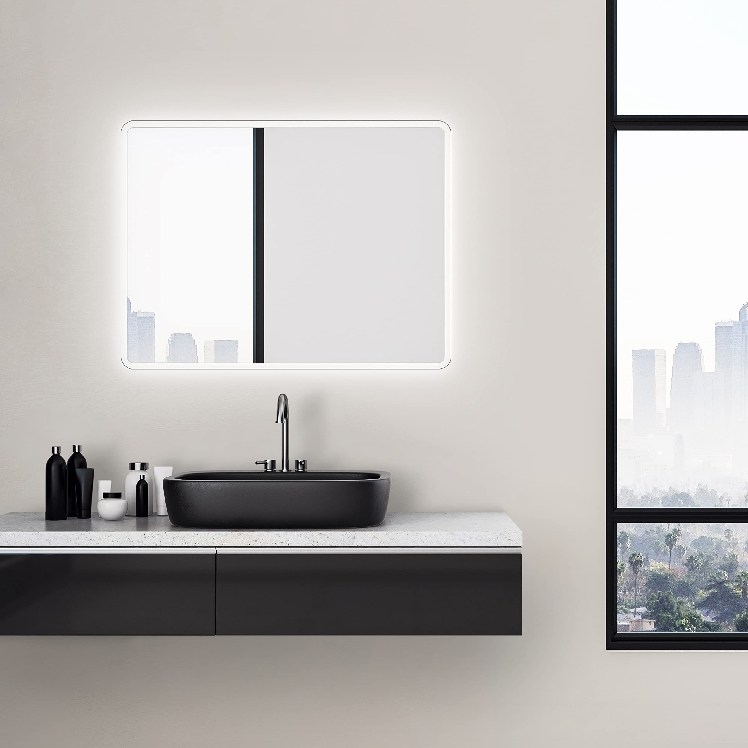 Bathroom Mirror with Lighting Moon - Bathroom Mirror 80 x 60 cm