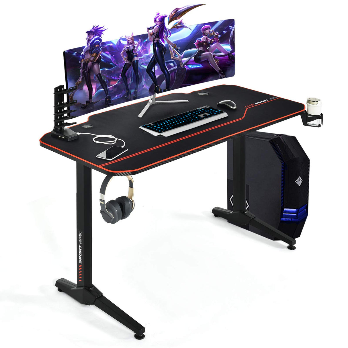 55 Inch Gaming Desk with Free Mouse Pad, T-Shaped Racing Computer Desk, E-Sport