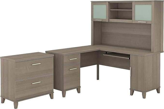 Somerset 60W L Shaped Desk with Hutch and Lateral File Cabinet