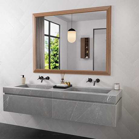 Black Bathroom Mirror, 60x28 Inch Thick Metal Framed Wall Mirrors for Over 2 Sinks,