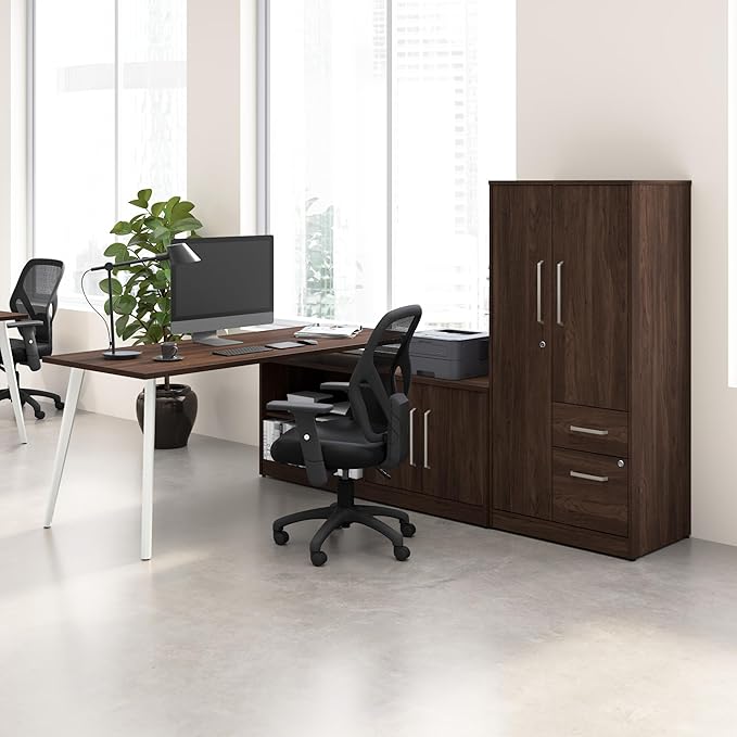 Furniture L Shaped Desk 72 inch with Credenza and Tall Storage Cabinet