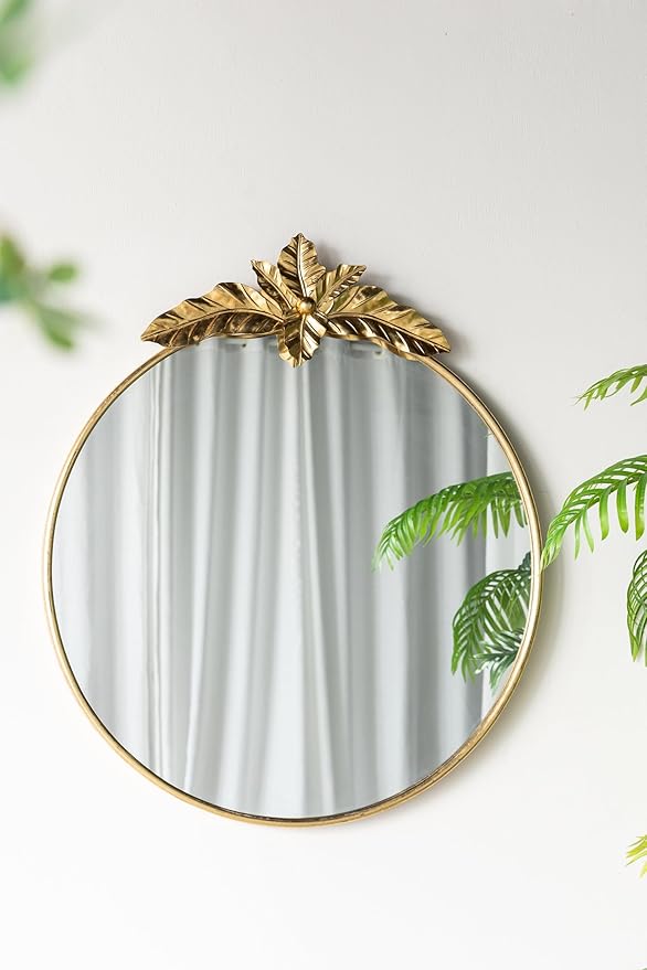Large Round Wall Mirror with Ornate Gold Metal Frame, Traditional Accent Mirror