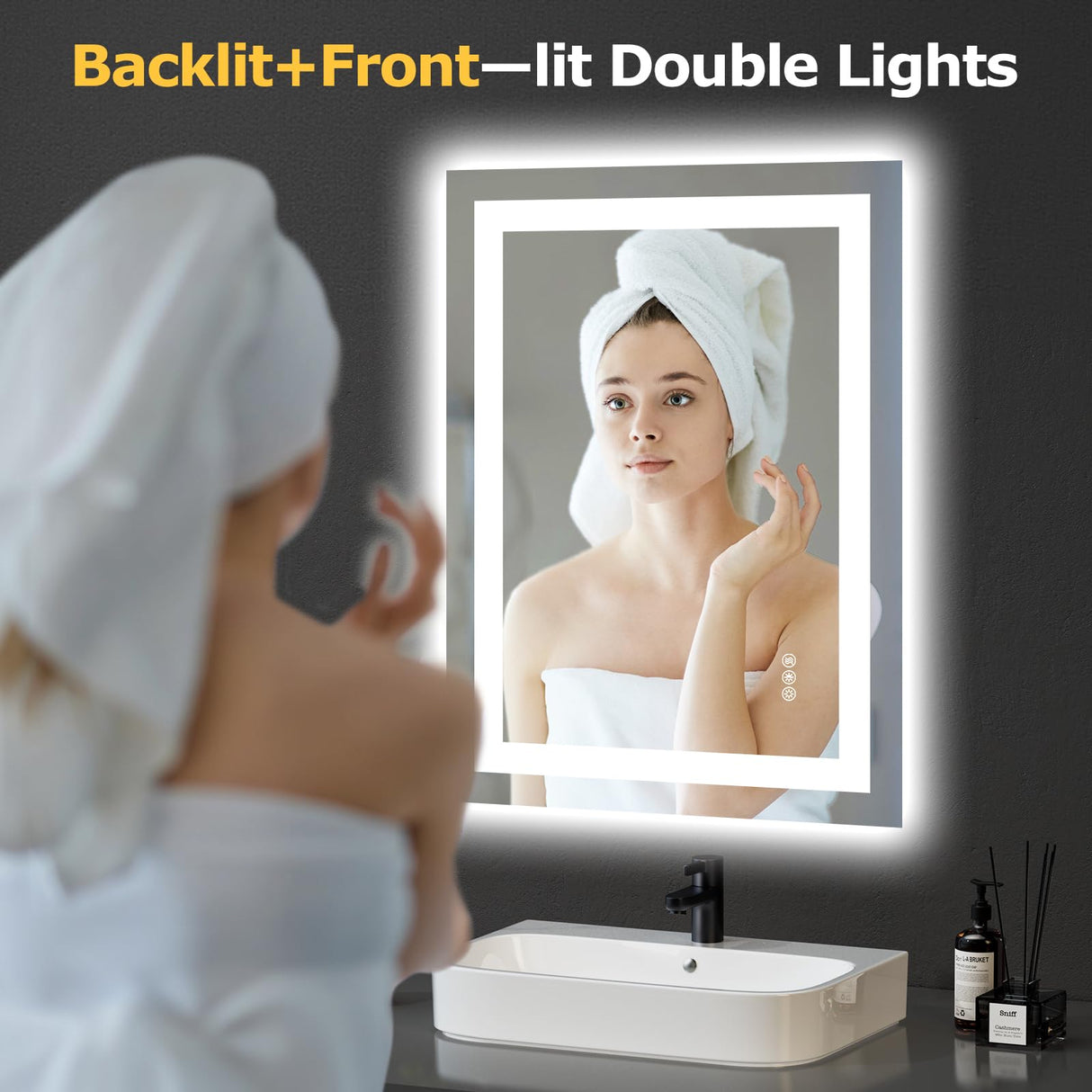 LED Bathroom Mirror with Lights 24"x 32" Wall Vanity LED Mirror Stepless Dimmable