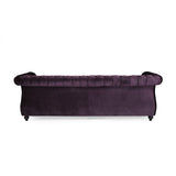 Tufted Jewel Toned Velvet Sofa with Scroll Arms, BlackBerry