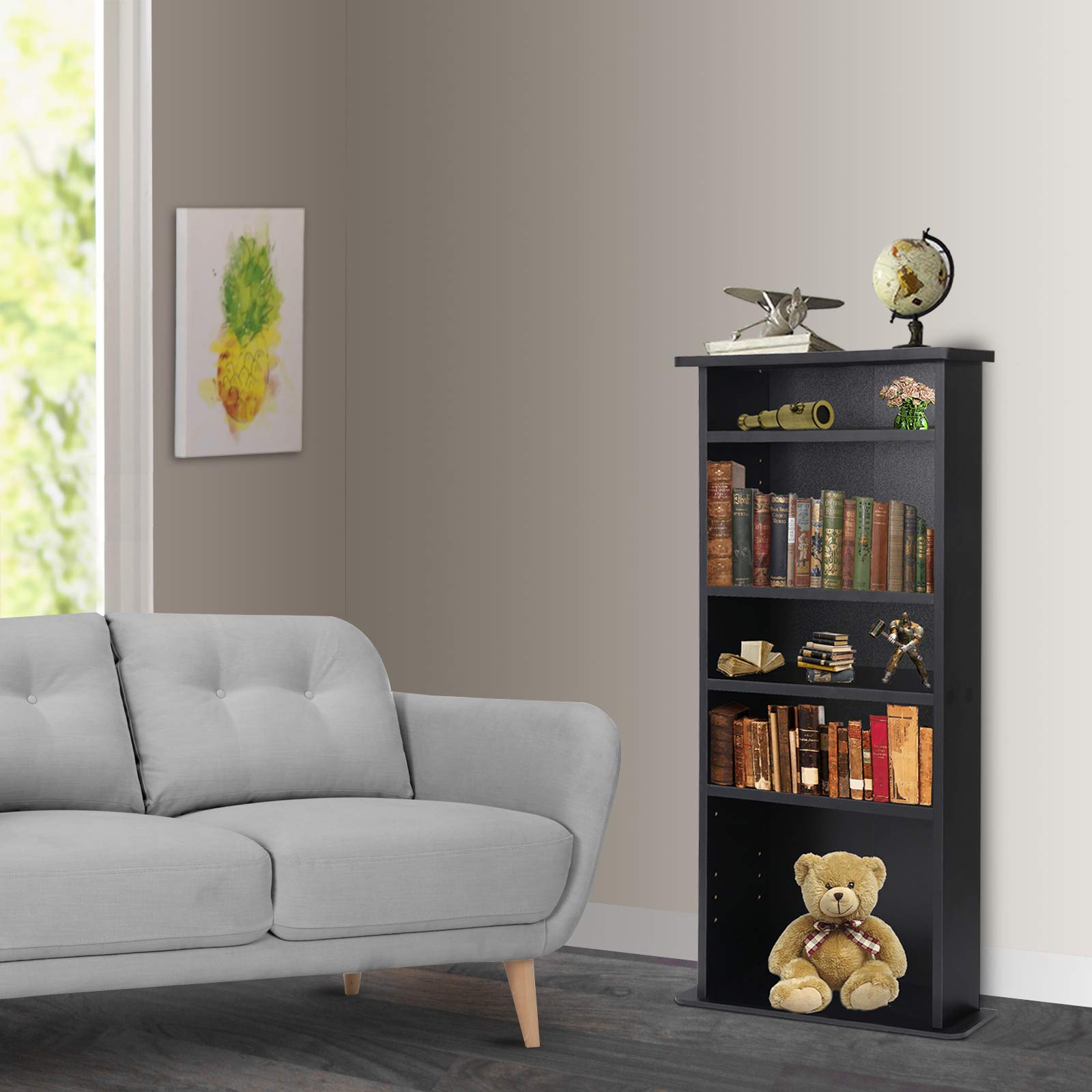 5 Tier DVD cd Storage DVD Shelf Adjustable Bookshelf Bookcase Media Storage