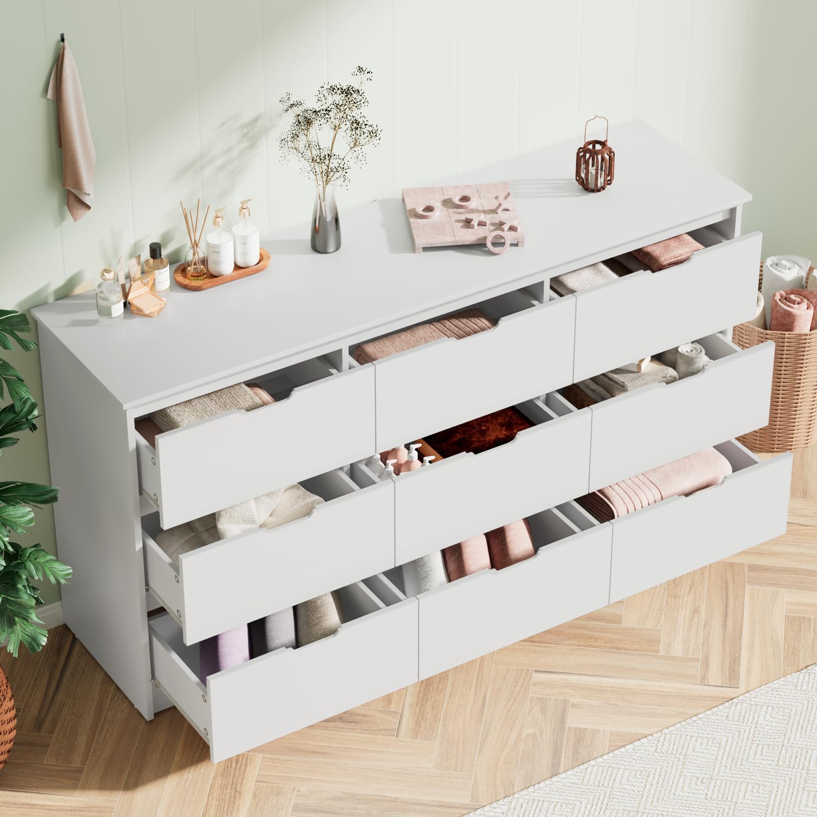 9 Drawer White Dresser for Bedroom with Deep Drawers