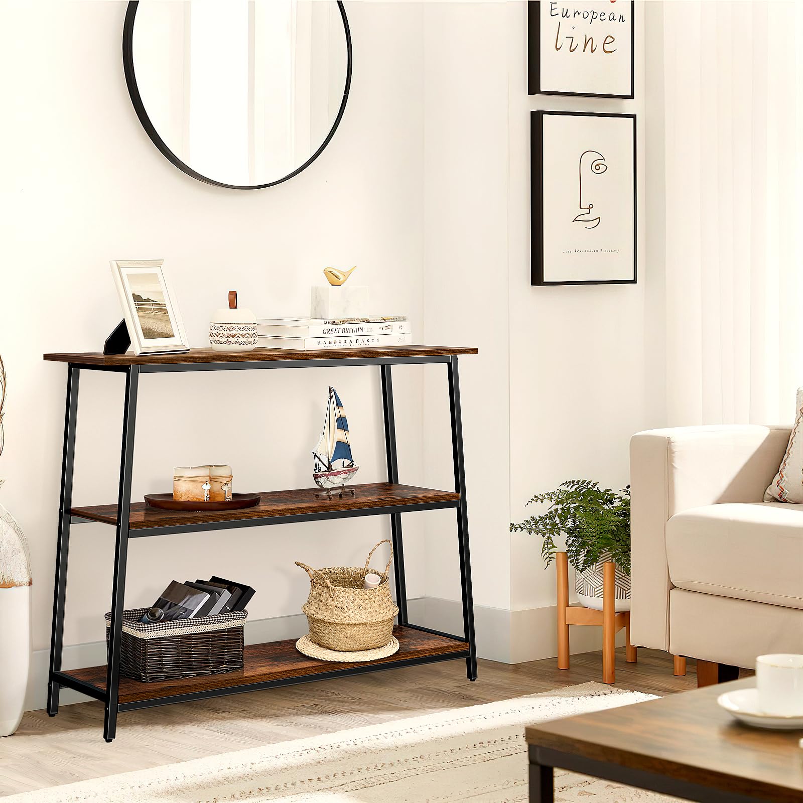 Narrow Console Table, Behind Couch Table, 39.4 Inch Sofa Table, 3-Tier Entryway Table,
