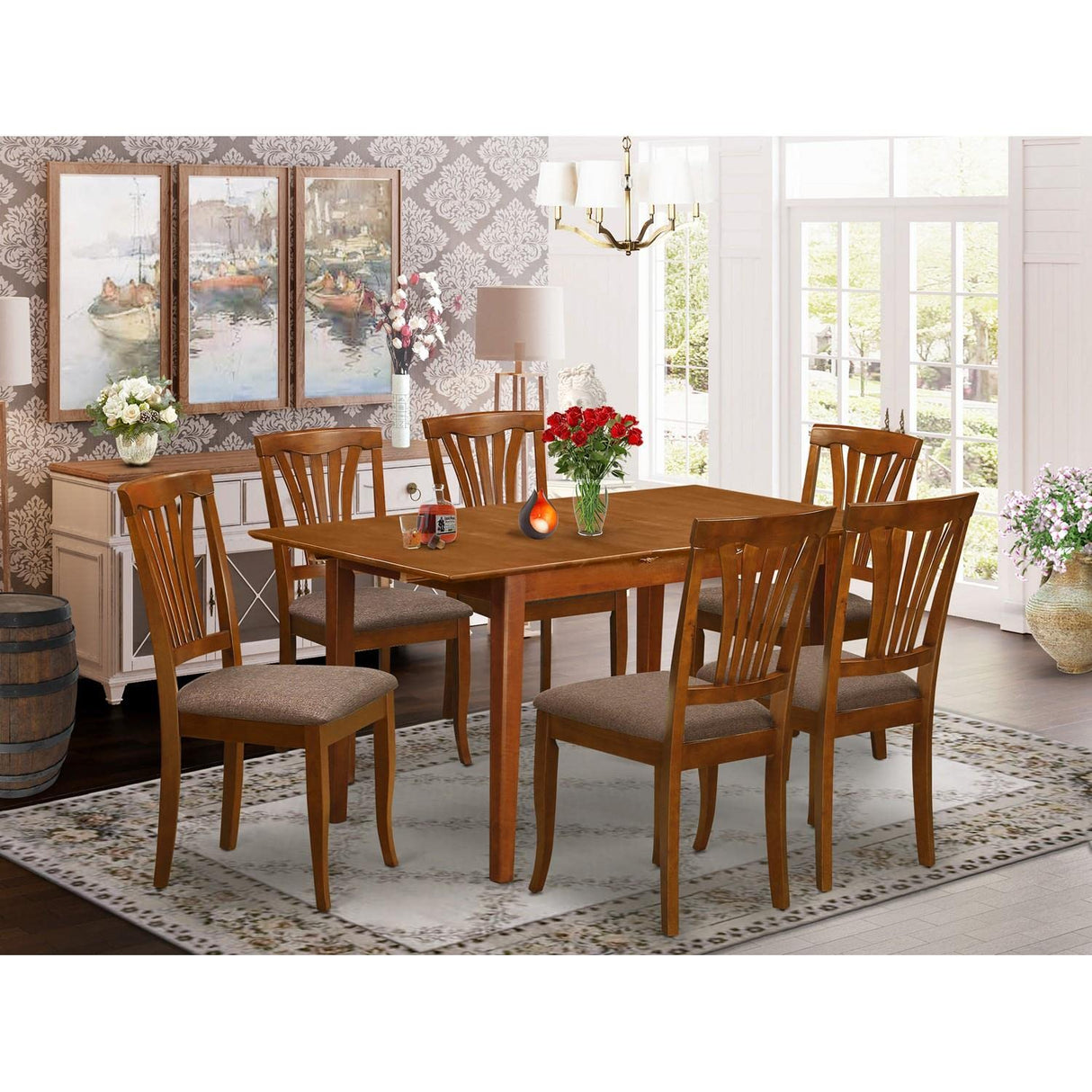 PSAV7-SBR-C 7 Piece Modern Dining Set Consist of a Rectangle Wooden Table