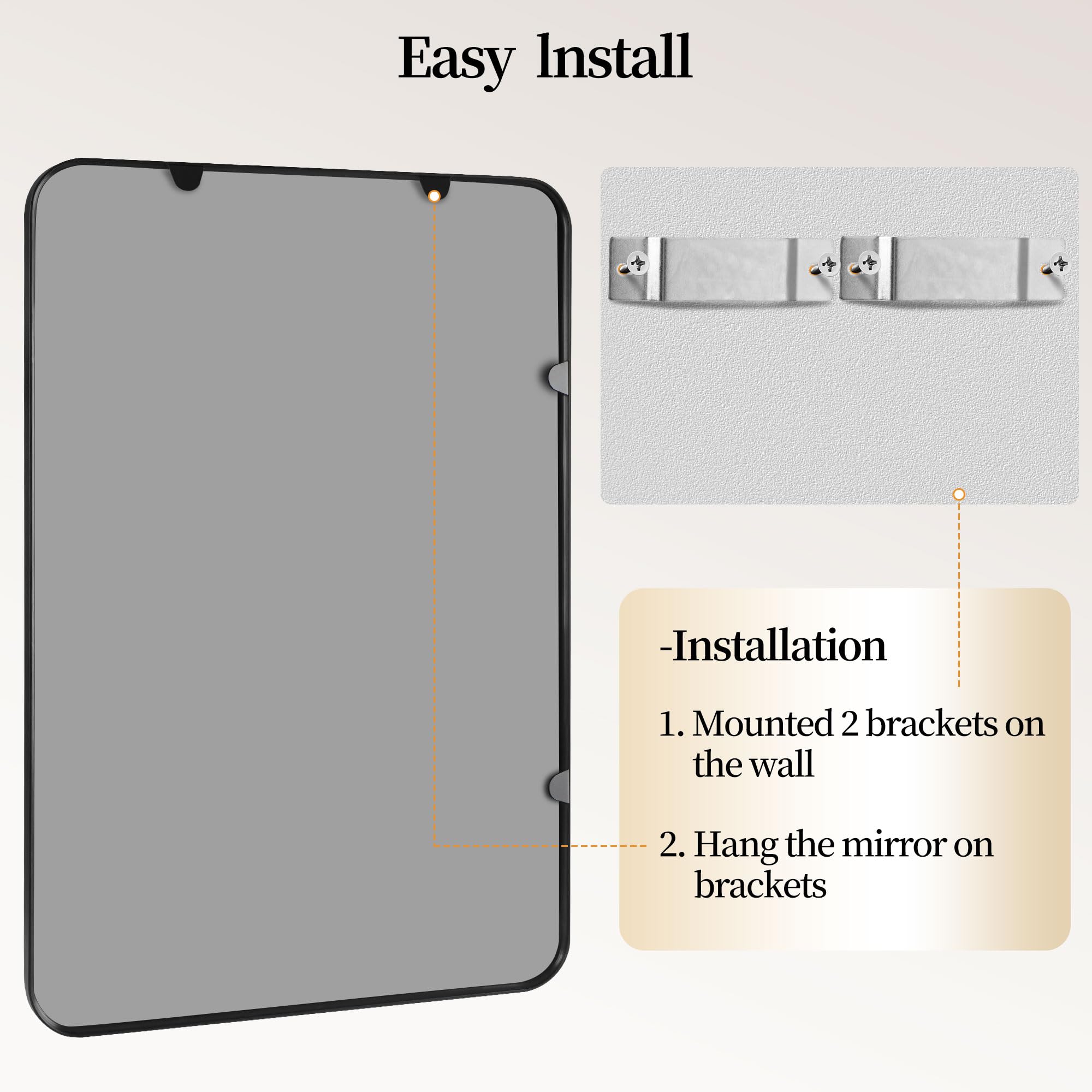 Black Metal Framed Bathroom Mirror 24x36 - Set of 2 Rounded Rectangle Vanity Mirrors