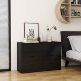 Modern 6 Drawer Dresser for Bedroom, Wood Wide Chest of Drawers