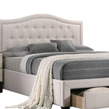 BM300216 Buk Upholstered Tufted Bed with Storage & Nailhead Trim Ivory - Full Size