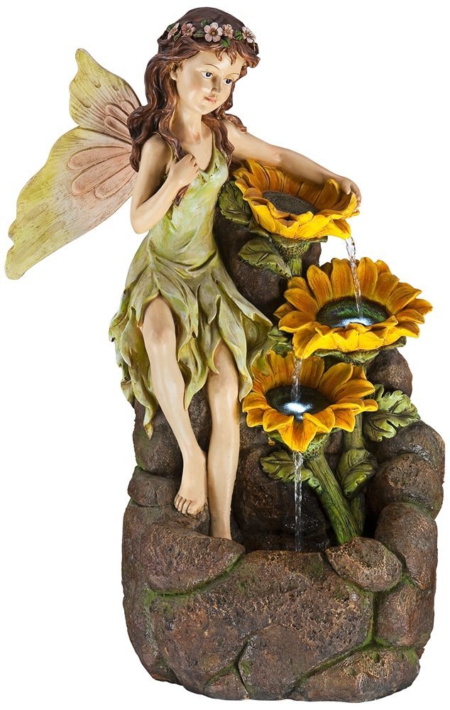 Sunflowers Outdoor Floor Cascading Water Fountain 26" High with LED Light for Garden