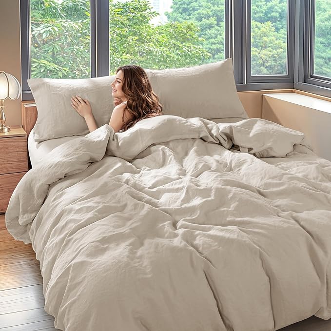 100% Linen Queen Duvet Cover Set, Luxury Pure Natural French Flax Linen Duvet Cover