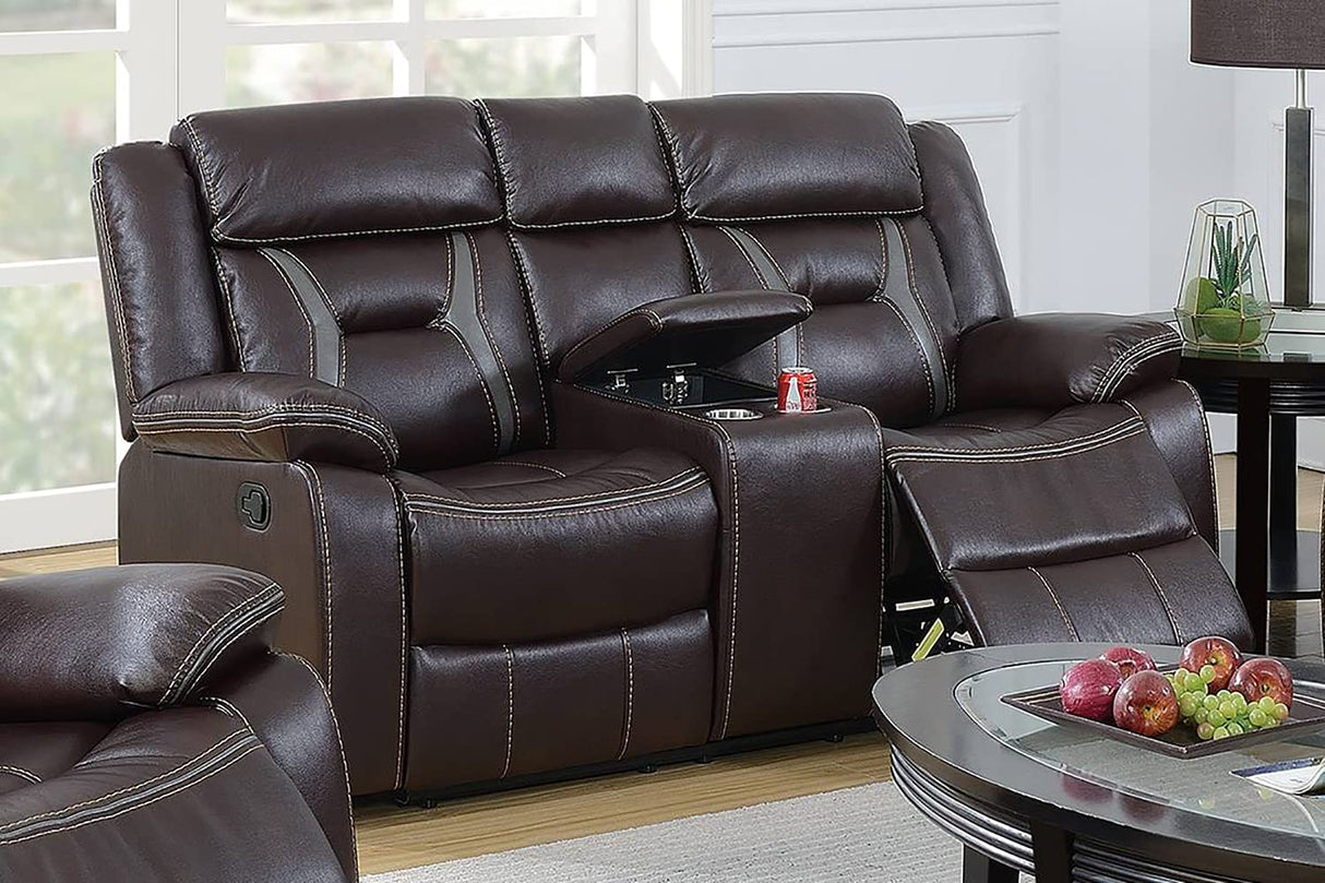 Leatherette Motion Cup Holder Loveseat, Dark Brown