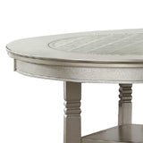 Benjara Round Wooden Dining Table with Glass Inserted Top,