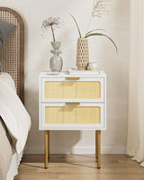 Rattan Nightstand, 2 Drawer Dresser for Bedroom, Small Side Table with 2 Drawers,