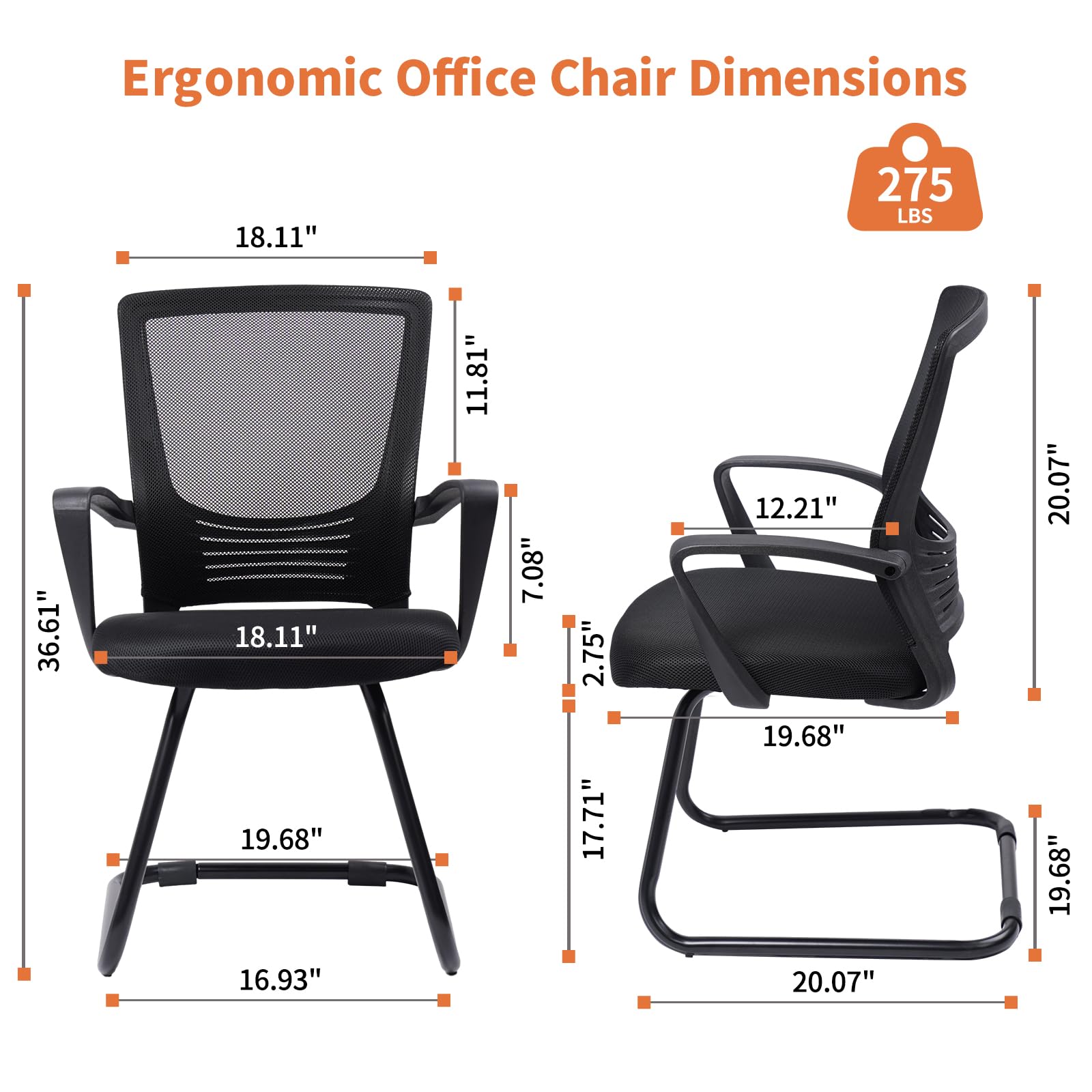 Waiting Room Guest Chairs Set of 2, Mesh Back Arm Chair
