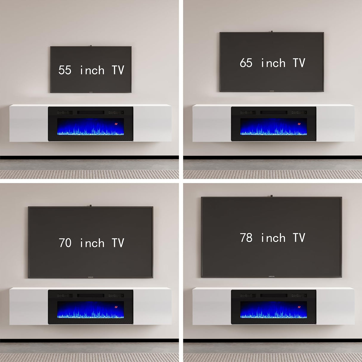 Floating TV Stand with 36" Electric Fireplace, High Gloss Finish Wall Mounted