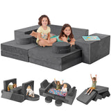 Kidirect Modular Kids Play Couch, K12 320+DIY Convertible Foam Play Couch for Boys & Girls, Versatile Kids Play Couch Building Fort, Child Sectional Kids Sofa Couch for Playroom Bedroom (Space Grey)