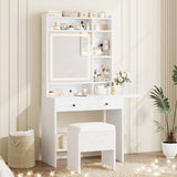 Vanity Desk with Mirror and LED Lights, Jewelry Cabinet, Makeup Dressing Table Set