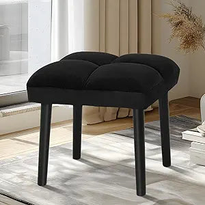 Ottoman Stool, Square Makeup Stool with Wooden Legs, Small Ottoman Stool Chair