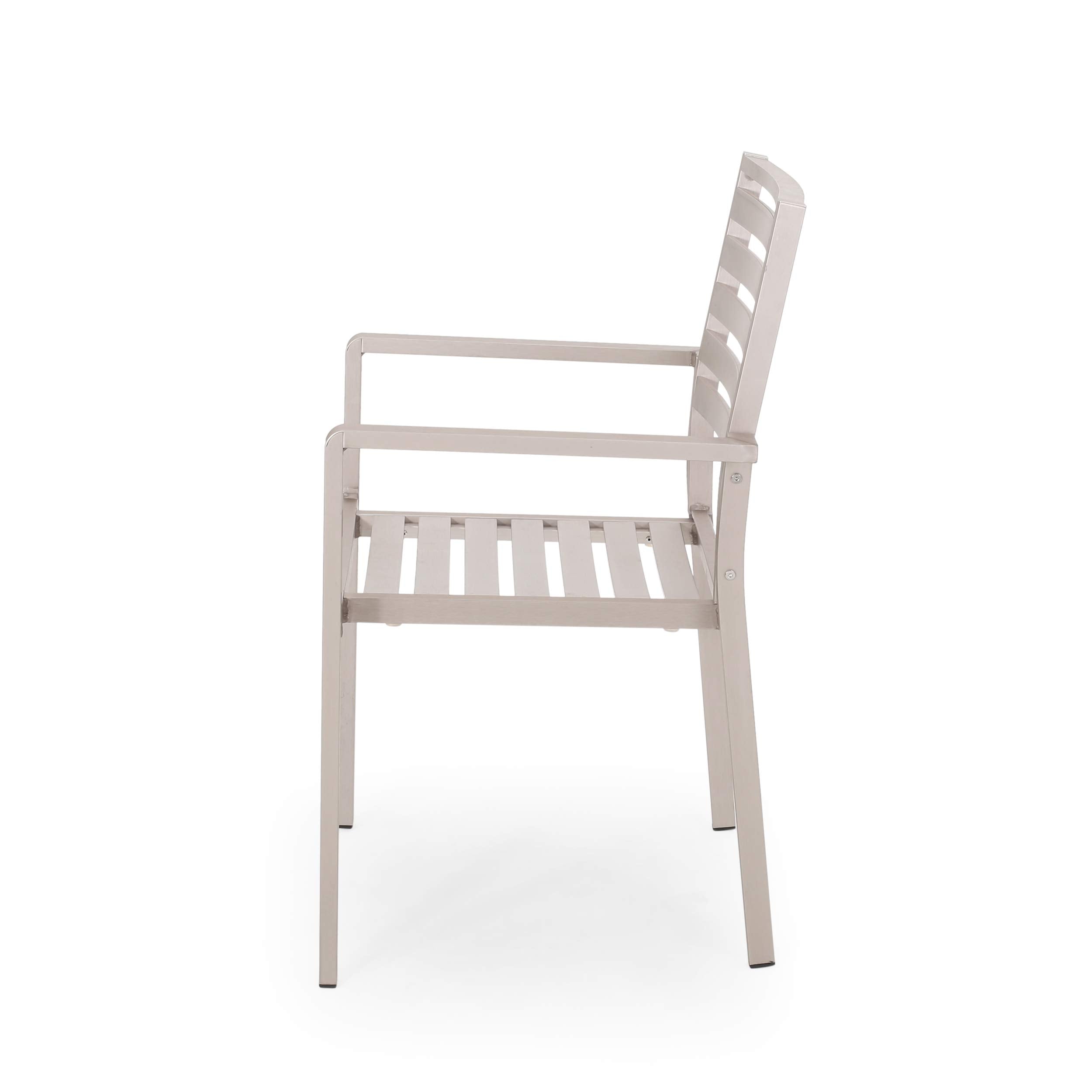 GDFStudio Outdoor Modern Aluminum Dining Chair (Set of 2), Silver