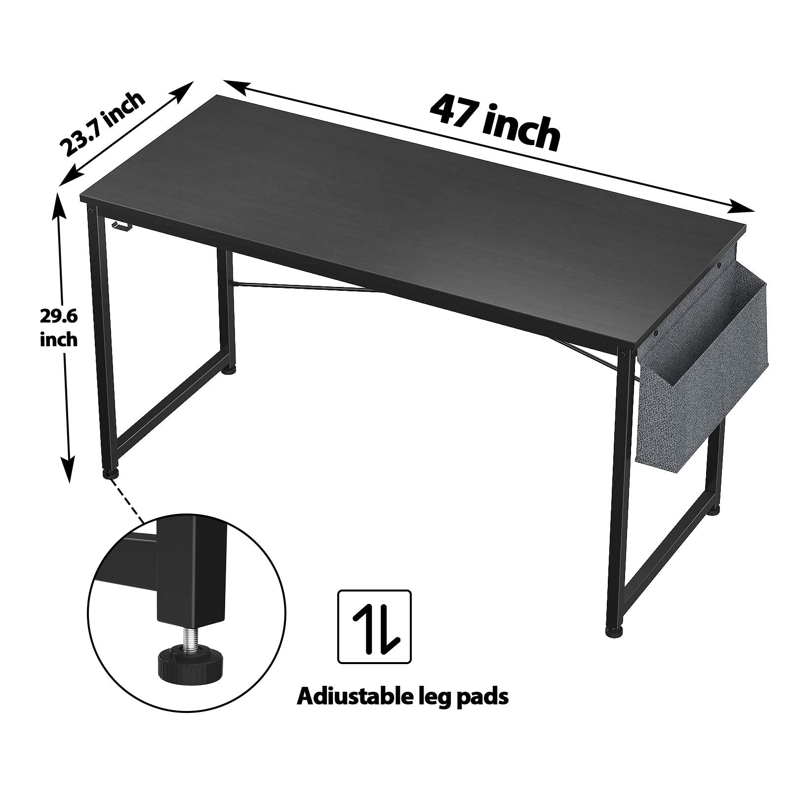 HomVent Computer Desk 47 inch Home Office Working Desk Writing Study Table Modern Simple Style Laptop Table Waterproof with Storage Bag (Black)