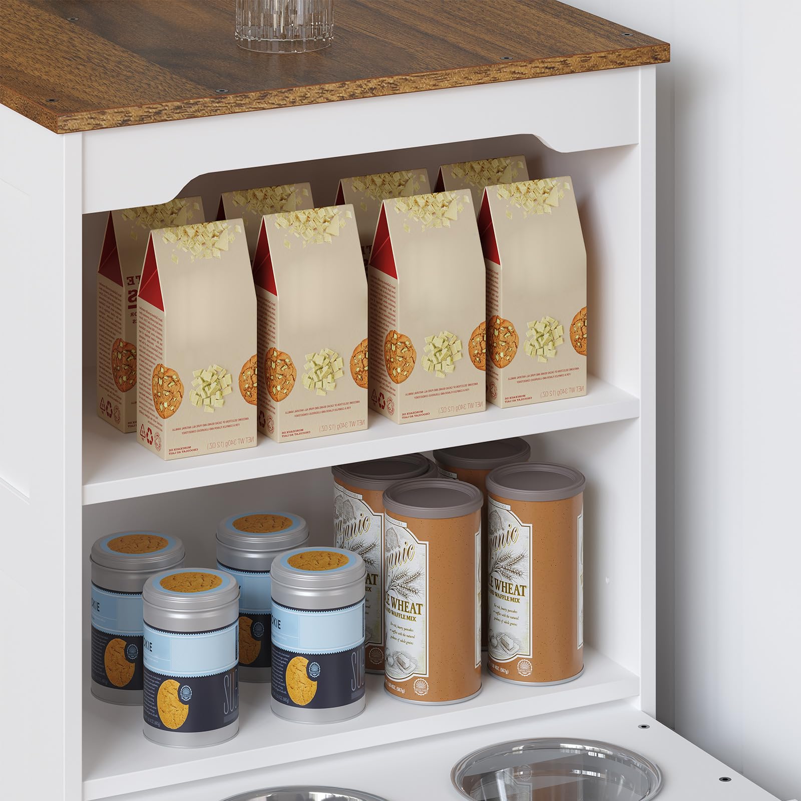 47.2" Dog Crate Furniture with Storage Shelf and Feeding Bowls