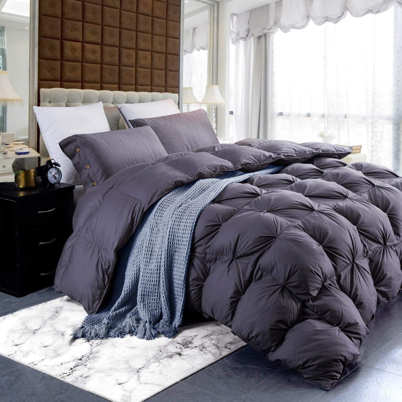 All-Season Luxurious Goose Down Comforter King Size Duvet Insert, Premium Pinch Pleat