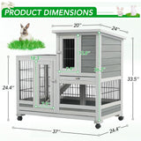 Rabbit Hutch with 2 Deeper No Leak Trays & 4 Casters, 37 Inch Rabbit Cage Pet House