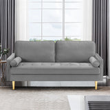 67" Mid Century Modern Loveseat Sofa, 2-Seater Velvet Tufted Love Seat Couch with Bolster Pillows, Golden Frosted Legs for Small Space, Living Room, Apartment, Bedroom (Grey)