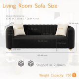 Modern Black Velvet Couch for Living Room, 83.46" Curved Black Sofa with Gold Metal